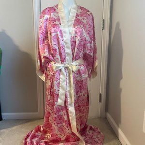 Contessa di Roma Floral Maxi Pink/Cream Silky Robe - SzL